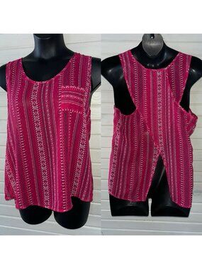 Cruel Sz XL Pink Sleeveless Poly Chiffon Split Back Tunic Top Geometric EUC